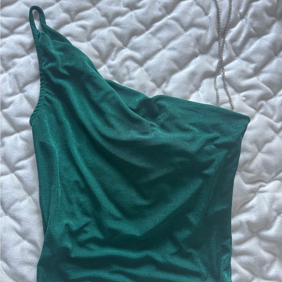 Emerald Green One-Shoulder Beaded Top - Picture 1 of 3